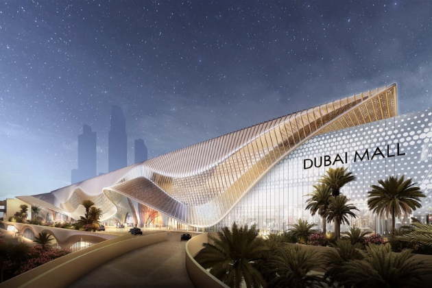 Dubai Mall decorated with festive lights for the holiday season