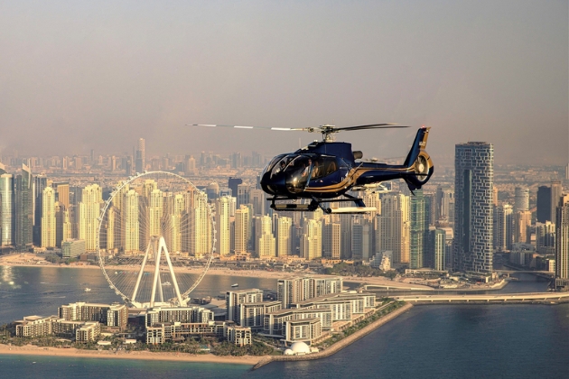 Aerial view of Dubai skyline during a helicopter tour