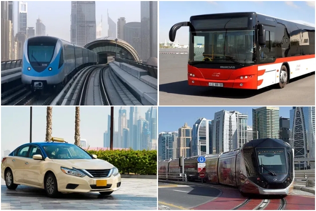 Convenient transport options at Dubai Marina including Metro, Tram, water taxis, parking, and easy access to major city landmarks.