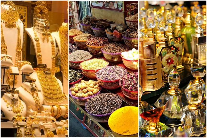 Traditional souk with gold and spice treasures