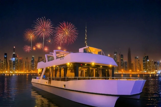 Dubai canal views from elegant dhow cruise
