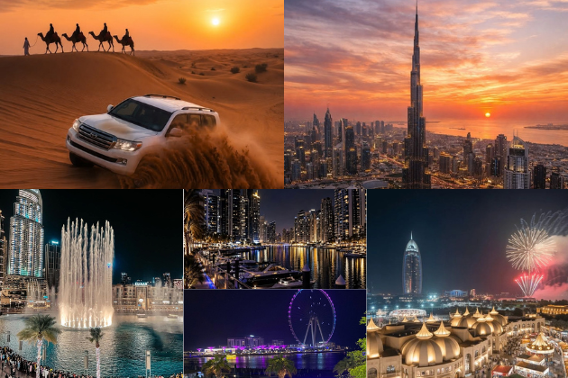 Dubai sunset views, evening desert safaris and night attractions