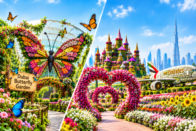 Dubai Butterfly Garden and Dubai Miracle Garden located side by side in Dubai